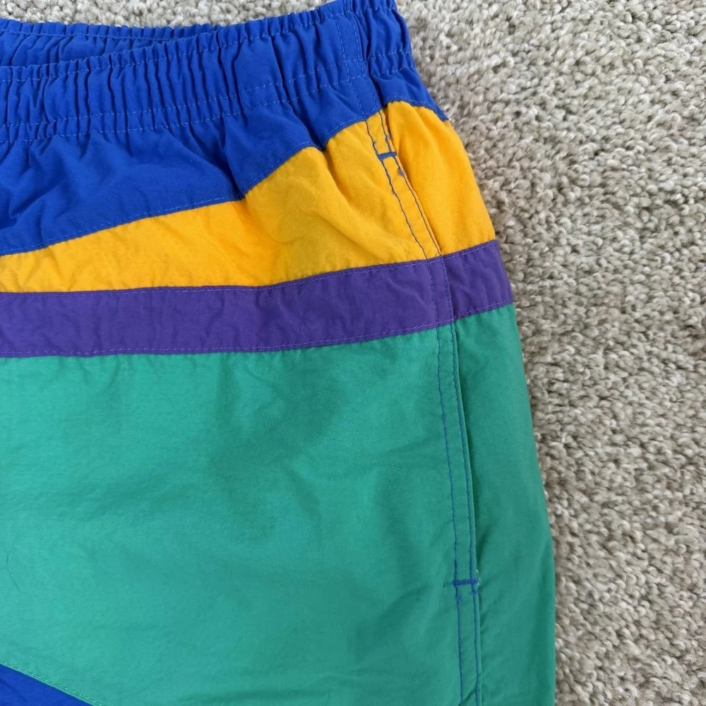 Vintage Colorblock Swim Shorts Mens XL Multicolor Mesh Lined Trunks Beach